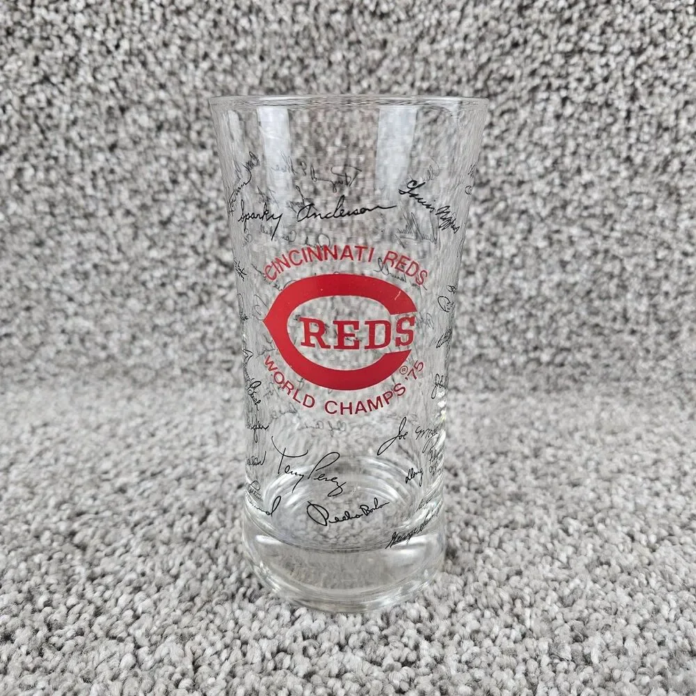 Cincinnati Reds World Champs '75 Drinking Glass Signatures MLB Team Logo Vintage